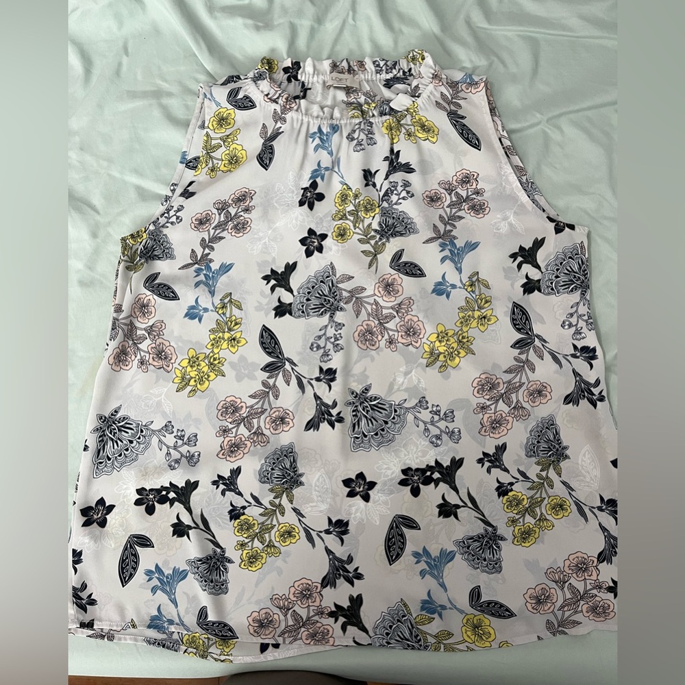 LOFT Floral Sleeveless Top - Yellow, Black, Blue